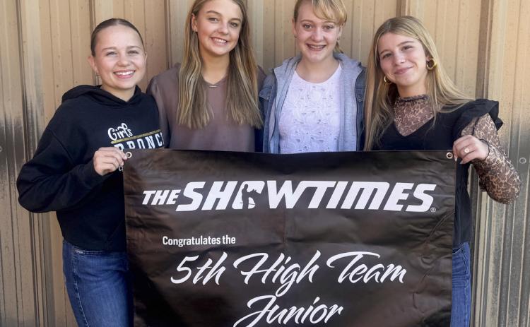 L-r: Audrabell Werth, Kaisley Phipps, Jillian Taylor and Jailyn Miller placed 5th as a team in the Junior division of livestock judging and are an alternate team for state. Kelsey Phillips
