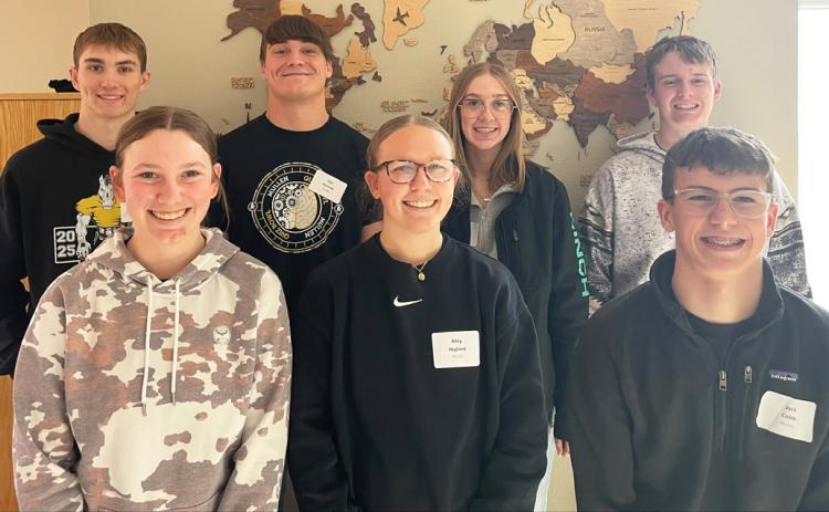 High school Quiz Bowl team, back l-r: Cayden Hampton, Tate Kvanvig, Sydnee Cheever, Hayden Morrison. Front: Hope Miller, Riley Hegland, Jack Coble.