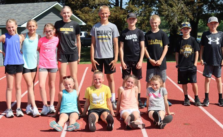 The pictured Mullen students competed at various meets this spring to qualify for the Nebraska Youth Track &amp; Field Championship Meet held in Hastings on Saturday, June 7. Several of the young Broncos not only placed at the meet, but were also state champions! Pictured back, l-r: Ayden Lee, Emri Dent, Avery Vinton, Hadley Marsh, Teal Peterson, Cylas Dent, Weston Ourada, Ryden Ourada, Kyler Marsh. Front: Fallon Lee, Danielle Peterson, Dailie Dent, Bryndal Greeley. Gerri Peterson