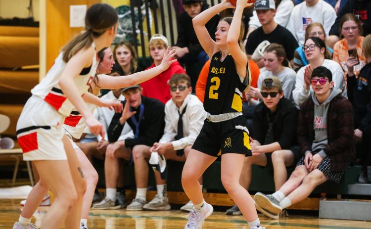 Erika Massey looks to pass to a teammate in the Crawford game.