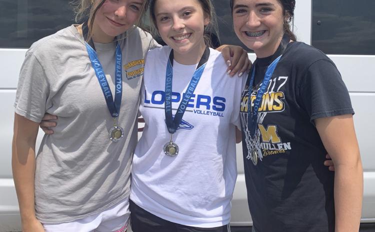 Three Lady Broncos earned the honor of Double Short Court Champions at the individual UNK volleyball camp held in Hyannis last week, pictured l-r: Medora DeNaeyer, Izzy Hoyt and Jenna Donohoe. Nichole Ourada
