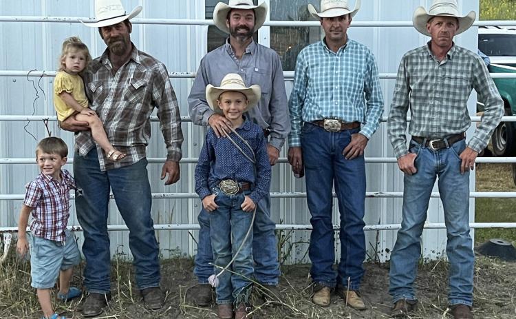 The Calf Creek Feeds team placed 2nd at the Mullen Ranch Rodeo, pictured l-r: Kyle, Geneva and Ty Kenner, Grady and Brett Phipps, Tim Vivion and Jay Holthus. courtesy photo