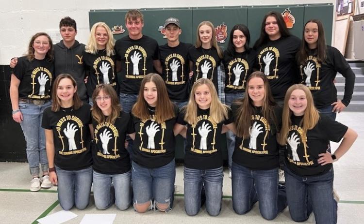 MHS One Act cast and crew at MNAC, back l-r: Corynn Corbin, Jaylon Forsen, Tierston Moore, Tate Kvanvig, Alex Werner, Sydnee Cheever, Fayth Brown, Mia Flores-Green, Mercedes Garner. Front: Ashlyn Simonson, Malia Oltmer, Keragan Welch, Lauren Schoonveld, Jadyn Andersen, Samantha Cheever.
