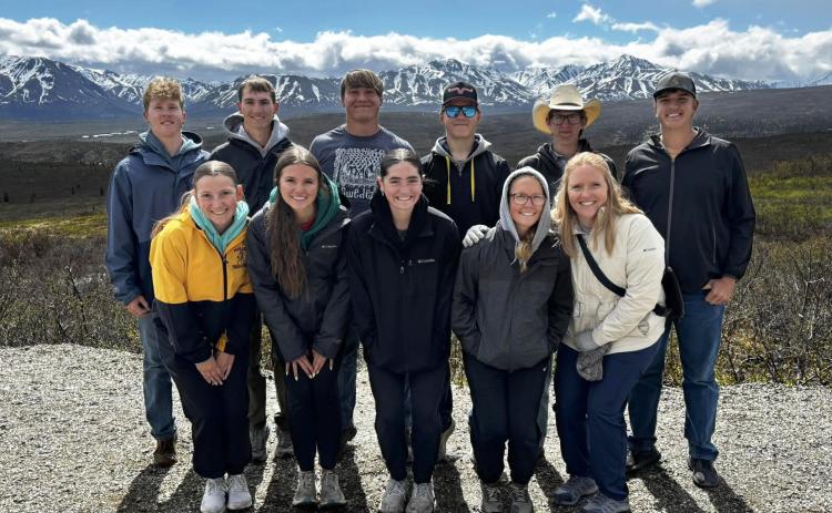 Mullen High School Science Trip to Alaska, back l-r: Brandon Hardin, Cayden Hampton, Tate Kvanvig, Colby Kessler, Curtis Wiese, Jacob Walker. Front: Hope Miller, Ady Hampton, Jenna Donohoe, Riley Hegland, teacher Sarah Hardin. courtesy photo