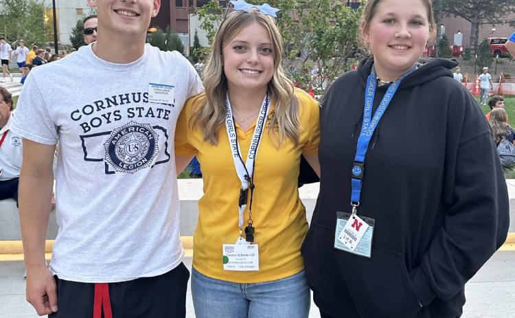 Representing Mullen in Lincoln June 1-7 at Cornhusker Boys State and Cornhusker Girls State were, l-r: Alex Werner attending Boys State, Lauren Schoonveld as a Girls State counselor and Hannah O’Brien attending Girls State. courtesy photo