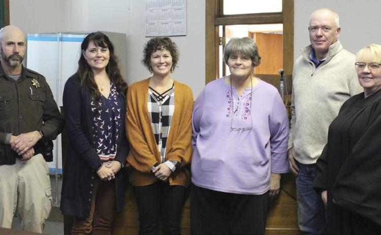 Hooker County’s re-elected and newly elected officials were sworn in last week by Clerk Magistrate Brenda Cochran. Pictured l-r: Sheriff - Wynn Wiens, Treasurer - Crystal Wiens, Clerk - Jessica Hampton, Commissioner - Julie Kraye, Commissioner - Thad Emerson and Cochran.