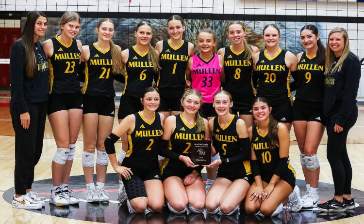 Anselmo-Merna tournament champions, back l-r: Assistant Coach Calli Edis, Chloe Newman, Lola Wingebach, Brynne McCully, Abby Gracey, Kaisley Phipps, Harper Andersen, Emerson Thorberg, Jenna Donohoe, Head Coach Nichole Ourada. Front: Kalli Licking, Hayley Donohoe, Sydnee Cheever, Ella Rice. Megan Andersen