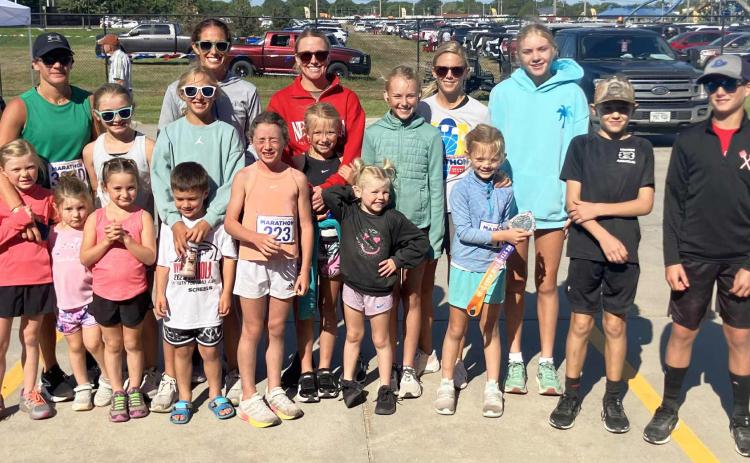Mullen participants in the 1 Mile Race and Marathon Relay are pictured back, l-r: Callie Vinton, Avery Vinton, Emri Dent, Kay Dent, Leslie Lee, Fallon Lee, Ayden Lee, Tara Call, Hadley Marsh. Front: Meyer Vinton, Landry Vinton (support staff), Nicklin Vinton, Brek Dent (support staff), Dailie Dent, Collins Lee, Brystol Call, Kyler Marsh, Cylas Dent. courtesy photo