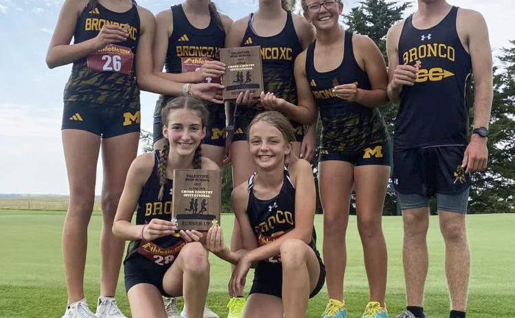 Cross country at Valentine, back l-r: Ady Hampton, Harper Andersen, Peyton Paxton, Riley Hegland, Kyle Finney. Front: Abby Gracey, Kaisley Phipps. Janie Kuncl