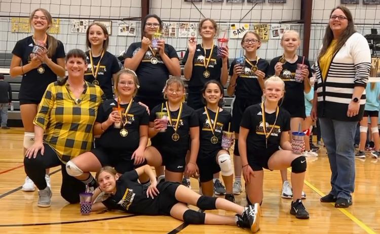The Mullen youth volleyball 5th-6th grade team won their own tournament on Oct. 29. Other teams competing were Hyannis, Valentine, Ainsworth and Thedford. Pictured back, l-r: Yasmine Alarcon, Langston Pohlmeier-Fajardo, Pandora Gray, Ava Kvanvig, Chloe Weise, Hadley Marsh, Coach Arla Kvanvig. Kneeling: Coach Barb McIntosh, Jocelyn Oliveira, Bella Coetzee, Luciana Gonzalez, Ava Walz. Front: Olivia Cox.