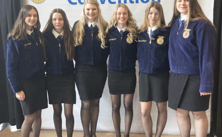 High school FFA members attending State FFA, l-r: Allie Boyer, Maggie Haesler, Faith Miller, Alli Loughran, Medora DeNaeyer, Mia Flores-Green.