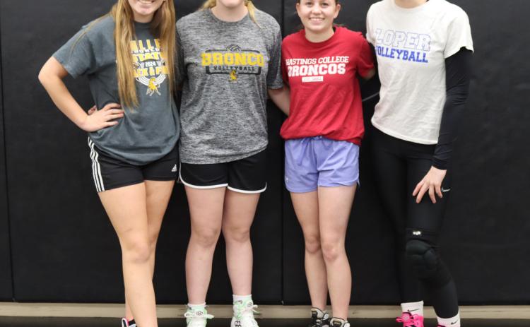 Lady Broncos on Mullen High School’s first-ever girls wrestling team, l-r: Hope Miller, Kassidy Cheever, Audrabell Werth, Georgia Wingebach. Gerri Peterson