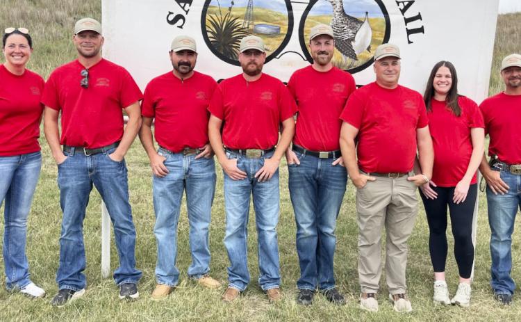 Sandhills Sharptail Shootout committee members, l-r: Shauna Donohoe, Tim Andersen, JW Schmid, Shane Carr, Billy Casey, Brandon Boyer, Emily McIntosh, Ethan Kearns. Dane Peterson