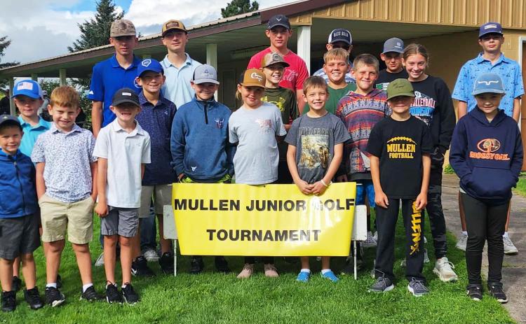 Mullen Junior Golf Tournament participants, back l-r: Karter Phillips, Jackson Phillips, Cort Cox, Collin Donohoe, Colin Connealy, Landon Shepherd. Front: Johnny Phillips, Tate Phillips, Clay Cribelli, Jepson Boyer, Cooper Phillips, Tripp Jewell, Aislynn Connealy, Kyler Marsh, Logan Van Dyk, Carson Hegland, Luke Cox, Trent Cox, Olivia Cox, Brogan Jewell. Deb Cox