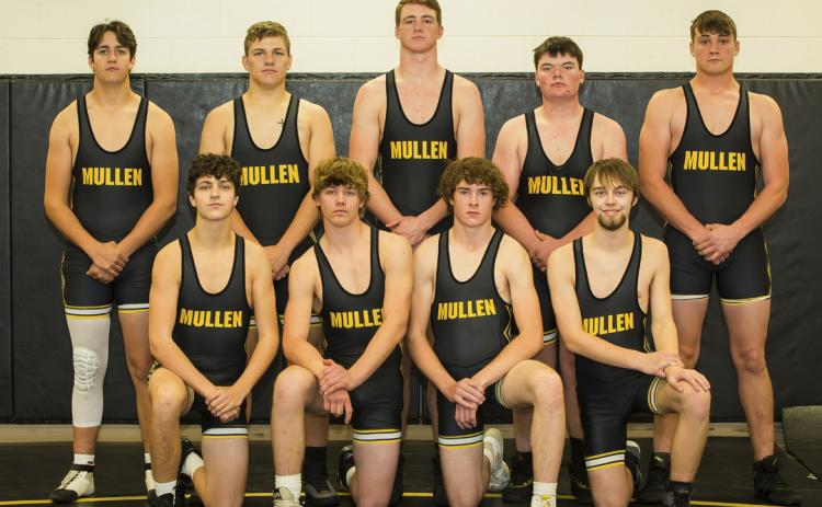 MHS Wrestling, back l-r: Jarren Forsen, James Kessler, Chase Gracey, Owen Thorberg, Tate Kvanvig. Front: Jaylon Forsen, Cooper Walker, Jason Kraus, Jacob Wingebach. Megan Andersen