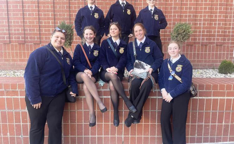 FFA members at state, back l-r: Cody Walker, Hayden Morrison, Oakes Miller. Front: Mia Flores-Green, Hope Miller, Georgia Wingebach, Morgan Hassett, Kassidy Cheever. courtesy photo