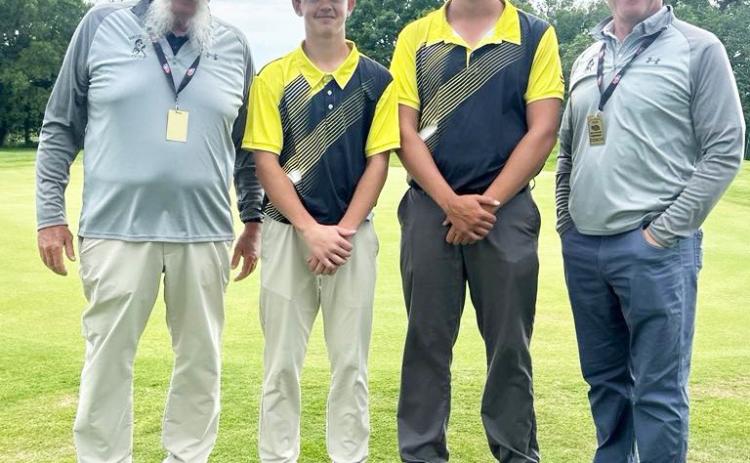 Head Coach Mike Brown, Ben Werner, Jacob Walker and Coach Clint Svoboda in Columbus at State Golf last week