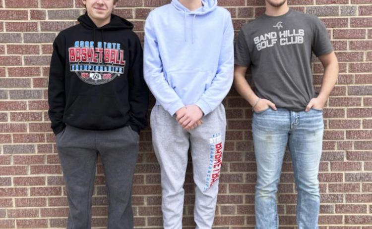 Boys golf team, l-r: Kyle Finney, Ethan Hardin, Brady Oltmer. Gerri Peterson