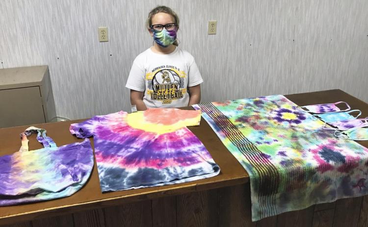 Totes, t-shirts, towels and masks - just a sampling of what Riley Hegland can tie-dye. Gerri Peterson