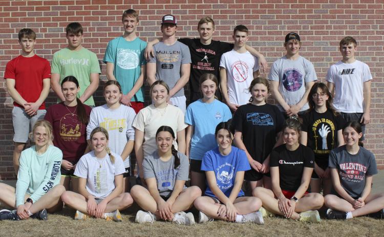Boys and Girls Track, back l-r: Alex Werner, Tate Kvanvig, Alex Moore, Chase Gracey, Clayton Moore, Cayden Hampton, Justin French, Kyle Finney. Middle: Jadyn Andersen, Lauren Schoonveld, Izzy Hoyt, Sydnee Cheever, Hayley Donohoe, Malia Oltmer. Front: Tierston Moore, Peyton Paxton, Mercedes Garner, Fayth Brown, Medora DeNaeyer, Allie Boyer. Not pictured: Keragan Welch. Gerri Peterson