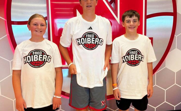 L-r: Mullen’s Tatum and Hayden Deibler and Zach Hicks attended Fred Hoiberg’s Basketball Shooting Camp last Saturday, June 13. Zach won the free throw contest that was held. Pam Coons