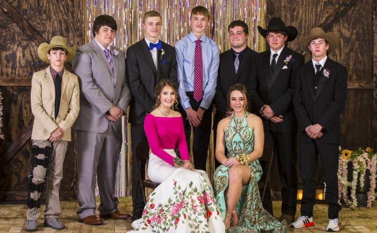MHS sophomores at Prom last Saturday, March 20, back l-r: Jeffery Forsen, Isaac Welch, Clayton Moore, Alex Moore, Tel Kvanvig, Deacon DeNaeyer, Eli Paxton. Front: Whitney Jennings, Izabella Brown. Megan Andersen Photography