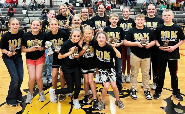 10K Shot Club, back l-r: Kendall Vinton, Hadley Marsh, Riley Hegland, Jenna Donohoe, Parker Vinton, Maci Walz. Middle: Kendall Phipps, Ella Walz, Emri Dent, Avery Vinton, Kyler Marsh, Carson Hegland, Weston Ourada. Front: Avery Vinton, Fallon Lee, Dailie Dent. Not pictured: Ava Walz. courtesy photos