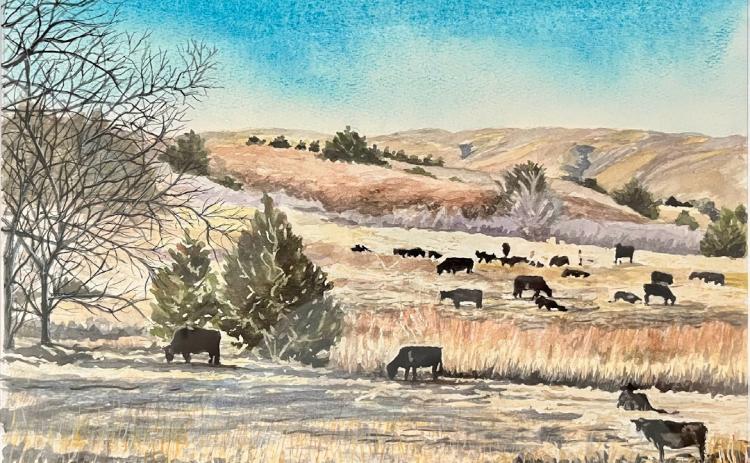 Two Mullen artists received awards at the NEBRASKAland Days Competitive Art Show last week, which had 146 entries. The show was held at the Prairie Arts Center in North Platte. Kyle Hoyt placed 3rd in 2-D Landscape for his “Dismal River Picnic” piece (pictured above) and Nicole Hoffmann’s watercolor “Home” received an honorable mention (below). Nicole Hoffmann