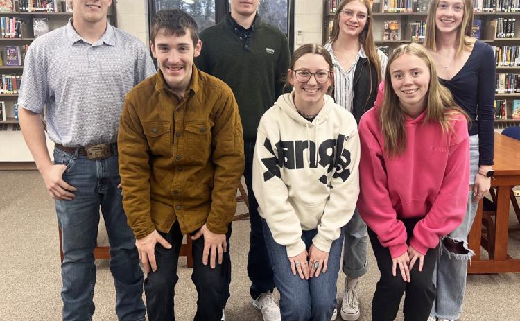 MHS speech team, pictured back l-r: Daniel Wright, Cian Connealy, Lola Wingebach, Sydnee Cheever. Front: Hunter Brown, Hope Miller, Harper Andersen. Not pictured: Kassidy Cheever, Maci Walz. Kyler Horn