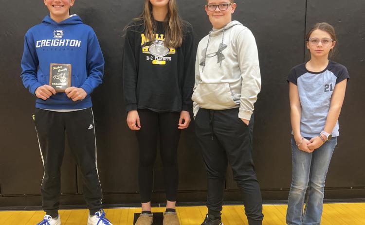 Class winners for grades 8-5, left to right: Braylon Kuncl (Overall winner), Yasmine Alarcon, Collin Donohoe, Keira Kearns. Brett Mauler