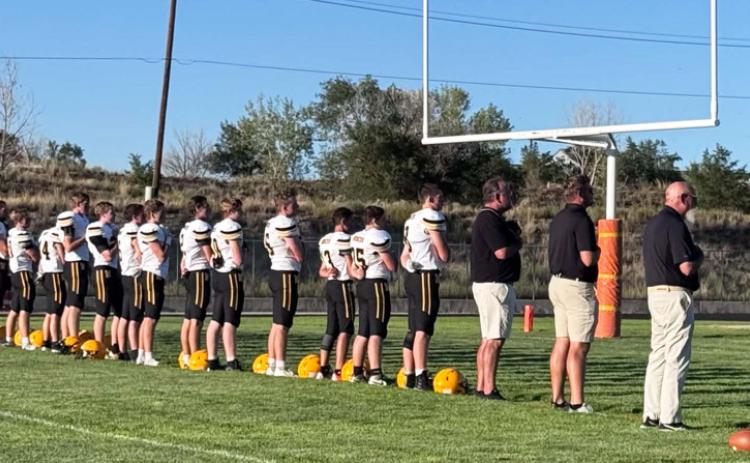 The Bronco football team during the national anthem at Bayard last Friday. Carolee Brown Photography