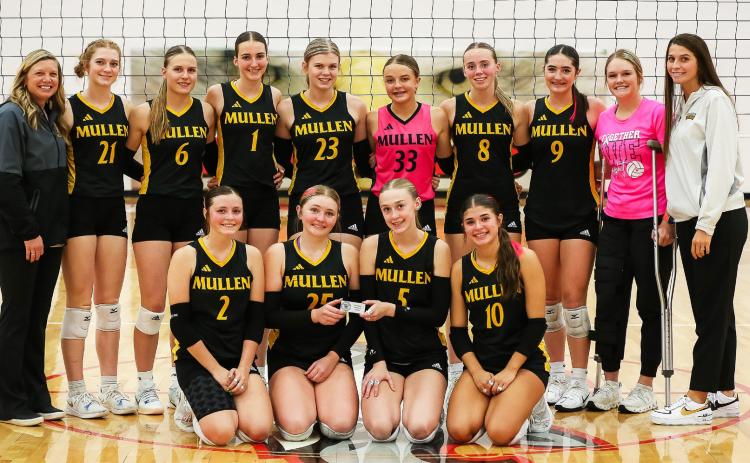MNAC volleyball runners-up, back l-r: Head Coach Nichole Ourada, Lola Wingebach, Brynne Mc-Cully, Abby Gracey, Chloe Newman, Kaisley Phipps, Harper Andersen, Jenna Donohoe, Emerson Thorberg, Assistant Coach Calli Edis. Front: Kalli Licking, Hayley Donohoe, Sydnee Cheever, Ella Rice. Megan Andersen