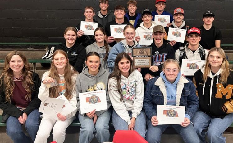 District runner-up, Mullen High School One Act, pictured front, l-r: Hope Miller, Lola Wingebach, Ady Hampton, Ella Rice, Kassidy Cheever, Georgia Wingebach. 2nd row: Maci Walz, Ava Kvanvig, Sydnee Cheever, Hunter Brown, Jack Coble. 3rd row: Cayden Hampton, Tate Kvanvig, Ben Werner, Jaylon Forsen, Cian Connealy. Back: Jacob Walker, Brandon Hardin, Daniel Wright. Kyler Horn