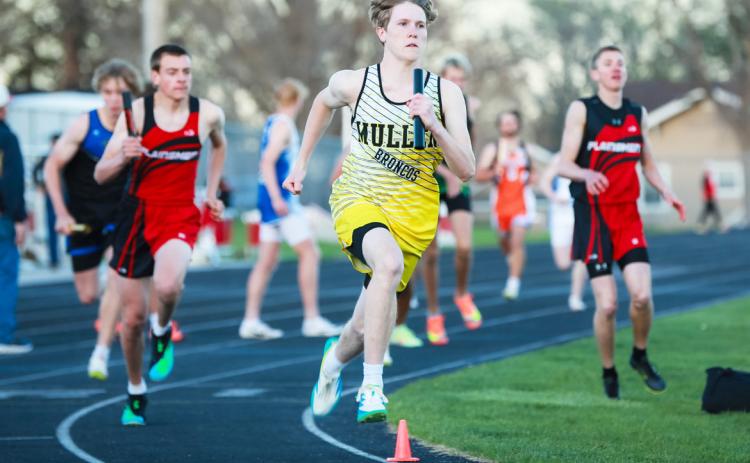 Freshman Brandon Hardin running his leg of the 4x400 at the Best of the Midwest meet last Tuesday. Megan Andersen