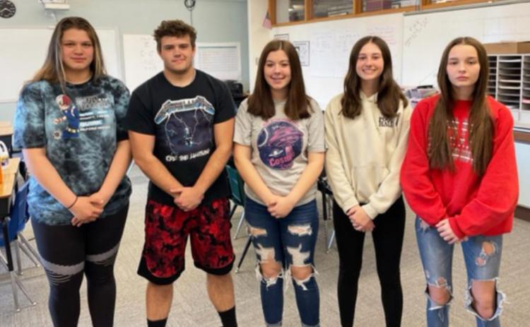 High school quiz bowl team, l-r: Mia Flores-Green, Adam Wiens, Keragan Welch, Allie Boyer, Maggie Haesler. Not pictured: Ashlyn Simonson. Ron Taylor