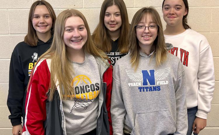 L-r: Ashlyn Simonson, Samantha Cheever, Keragan Welch, Malia Oltmer, Mercedes Garner. Not pictured: Sydnee Cheever. Kyler Horn