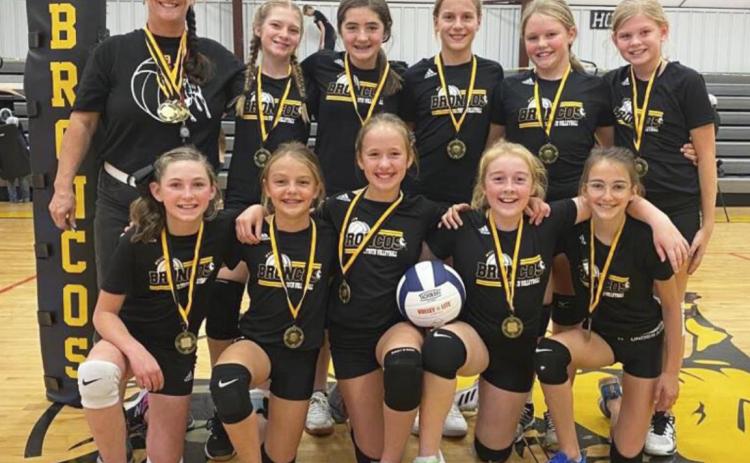 The Mullen Youth Volleyball teams both won 1st place at the Mullen Tournament on Saturday, Oct. 30. Other teams competing were Anselmo-Merna, Thedford, Valentine and Hyannis. The 5th-6th grade team is pictured, back l-r: Coach Barb McIntosh, Lola Wingebach, Jenna Donohoe, Brynne McCully, Emerson Thorberg, Chloe Newman. Front: Breckyn Burney, Kaisley Phipps, Taylor Moore, Kassidy Cheever, Abby Gracey.