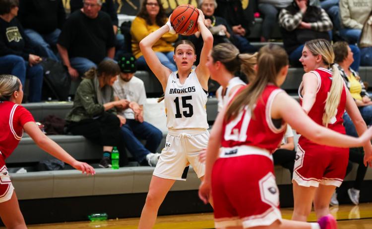 Brynne McCully watches her teammates run the offense last Friday against Brady. Megan Andersen