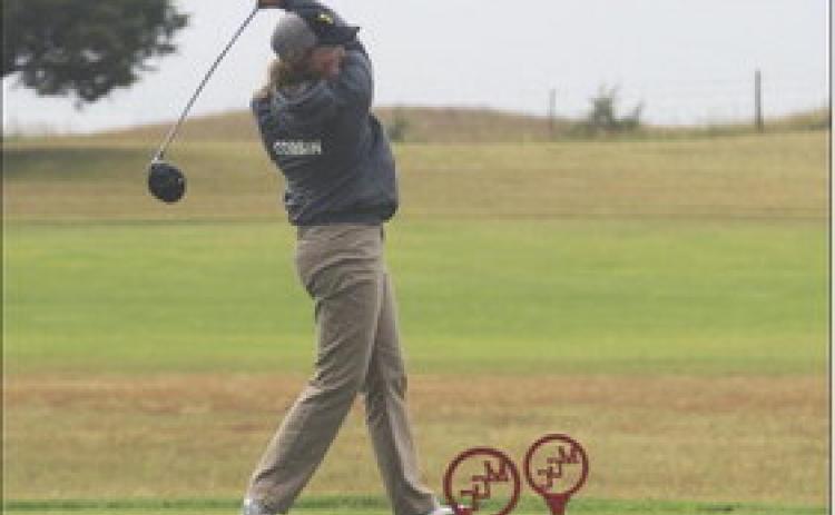 Corynn Corbin tees off on hole #2 at the Mullen Golf Course last Thursday during the Mullen Girls Golf Invite. Gerri Peterson