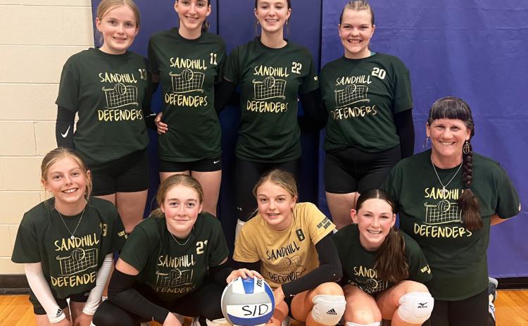 Back l-r: Whytlea Cooley (Stapleton), Abigail Gracey, Josie Morrow (Thedford), Maci Walz. Front: Kendall Phipps, Kassidy Cheever, Kaisley Phipps, Breckyn Burney, Coach Barb McIntosh. photo