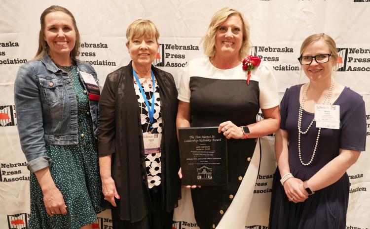 Nebraska Sandhills newspapers brought home all kinds of awards from the Nebraska Press Convention last weekend! Pictured l-r: Gerri Peterson - Hooker County Tribune, Marcia Hora - Stapleton Enterprise and Thomas County Herald and Amy Johnson and Kelsi McGee - Springview Herald. Sara Brooke