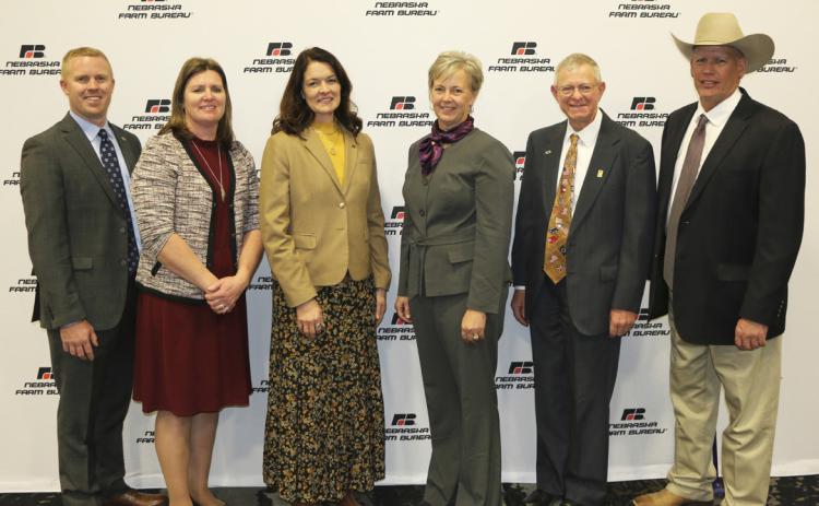 Nebraska Farm Bureau new leadership, l-r: Lance Atwater, Youth at Large Director; Katie Olson, First Vice President; Bree DeNaeyer, North Central Region Director; Dawn Kucera, Ag Promotions At Large Director; David Grimes, South Central Region Director; Steve Stroup, Southwest Region Director. courtesy photo