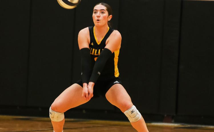 Jenna Donohoe with a serve receive against Valentine. Megan Andersen