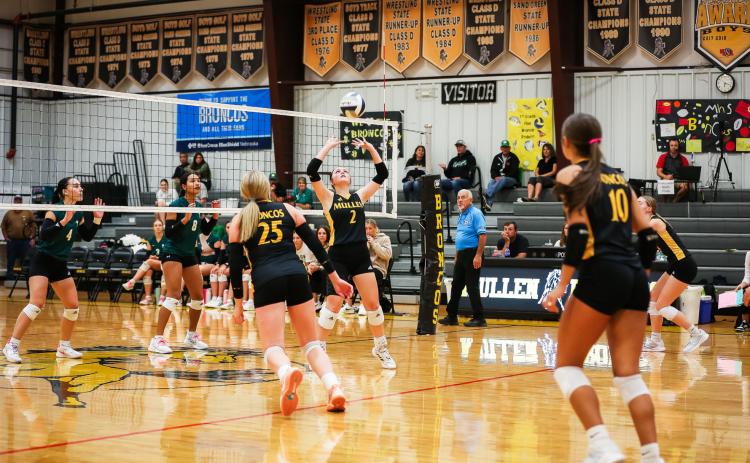 Kalli Licking sets the ball against St. Pat’s last Tuesday evening. Megan Andersen