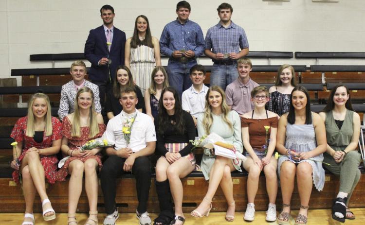 Outstanding Students, back l-r: Samuel Coble, Callie Coble, Deacon DeNaeyer, Adam Wiens. Middle: Clayton Moore, Izabella Brown, Erika Massey, Trevor Kuncl, Alex Moore, Samantha Cheever. Front: Taylor Svoboda, Samantha Moore, Brendon Walker, Shelby Welsh, Hanna Marshall, Hailey Phipps, Michelle Brown, Ashlyn Simonson. Not pictured: Tel Kvanvig, Jordyn McDowell, Olivia Haesler, Carter Haesler. Gerri Peterson