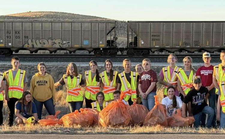 The Mullen Junior High MYF students participated in their annual trash pick up for two miles east of Mullen along Highway 2 last Wednesday evening, March 26. Sarah Crawford
