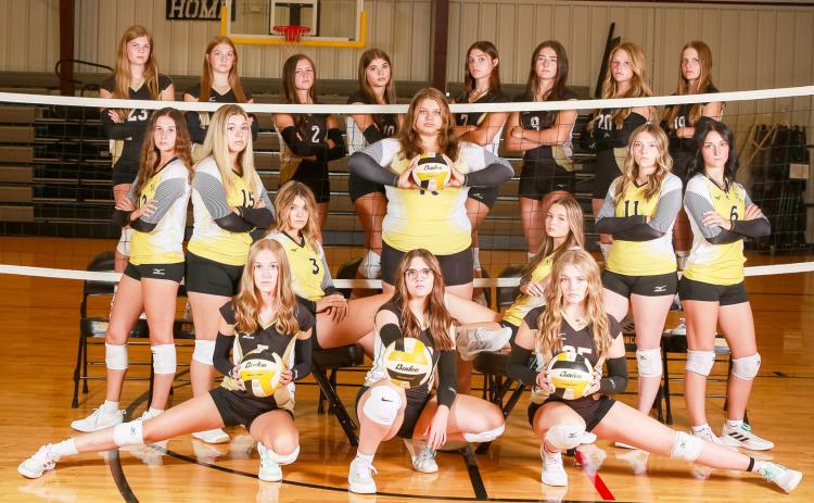 Volleyball, back l-r: Chloe Newman, Lola Wingebach, Kalli Licking, Ella Rice, Georgia Wingebach, Jenna Donohoe, Emerson Thorberg, Brynne McCully, Middle: Allie Boyer, Keragan Welch, Medora DeNaeyer, Mia Flores-Green, Maggie Haesler, Izzy Hoyt, Fayth Brown. Front: Sydnee Cheever, Toni Massey, Hayley Donohoe.