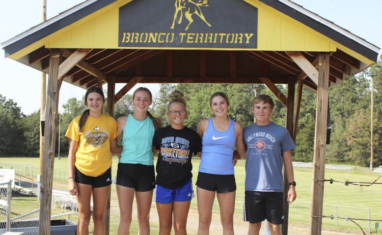 Cross country, l-r: Ady Hampton, Harper Andersen, Riley Hegland, Peyton Paxton, Kyle Finney.