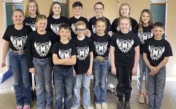 Jordyn Phipps Mullen Marksmen, pictured back l-r: Samantha Cheever, Izzy Hoyt, Cian Connealy, Hope Miller, Sydnee Cheever, Adalena Hampton. Front: Jessa O’Brien, Adelyn O’Brien, Brandt Mundorf, Oakes Miller, Kaisley Phipps, Kassidy Cheever, Colin Connealy. Not pictured: Daniel Wright, Mia Flores-Green.